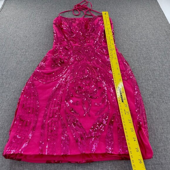 Pink Sequin Mini Dress Tie Open Back Cocktail, Party, Prom Size 2 Small Zipper - Picture 7 of 14